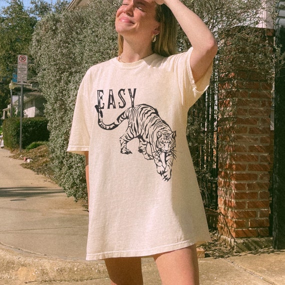 Easy Tiger shirt. Vintage Comfort Colors Unisex Women's Tee. Retro Boho tee. Festival shirt. Cool girl shirt. Womens shirt gift.