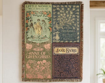 Vintage Book Cover Blanket. Pride and Prejudice Blanket. Reader gift. Book Christmas Gift. Literary gift. Book lover. Bookish. Little Women