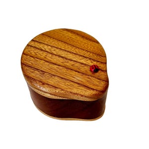 MCM Artisan Handcrafted Wooden Ladybug Shaped Trinket Box with Swivel Lid, Glass Ladybug , Circa Late 1960s