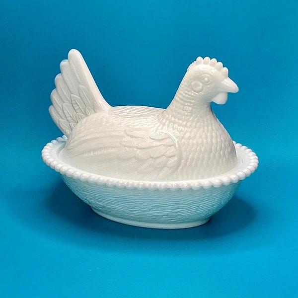 Vintage Hen on Nest Milk Glass Lidded Bowl, Imperial Glass, Circa 1940s, Grade AAA, Nesting Hen