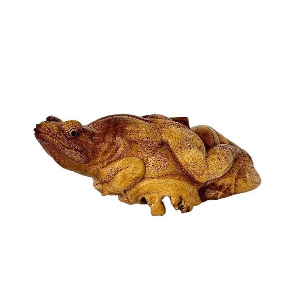 Large Frog or Toad Sculpture 12" x 5", Parasite Wood,  Hand Carved, Chinaberry Wood, Asian Art, Folk Art