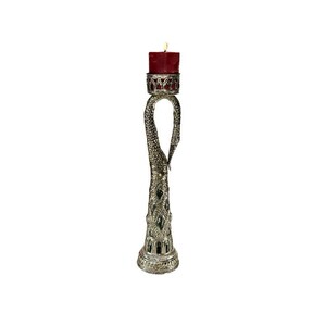 Vintage Crane Candle Holder: Handblown Bubble Glass, Made in India, 18&quot; Tall