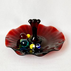 Anchor Hocking Ruby Red Round Handled Serving Dish, Appetizer Dish