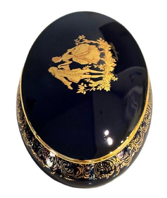 MINT Limoges Cobalt Blue & 22K Gold Oval Trinket … - image 5