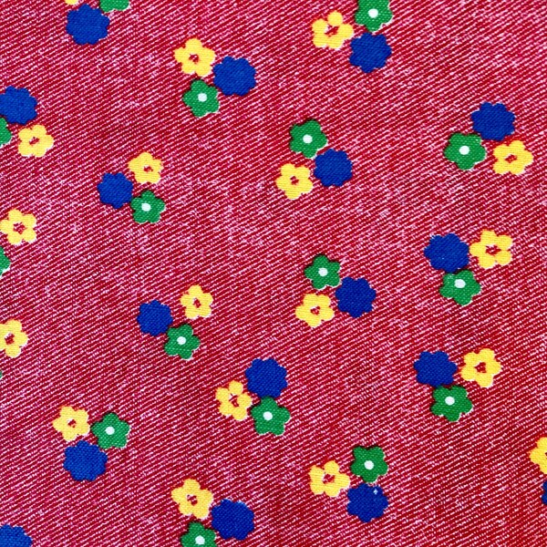 Vintage Printed Denim Fabric with Flowers, Circa 1950s