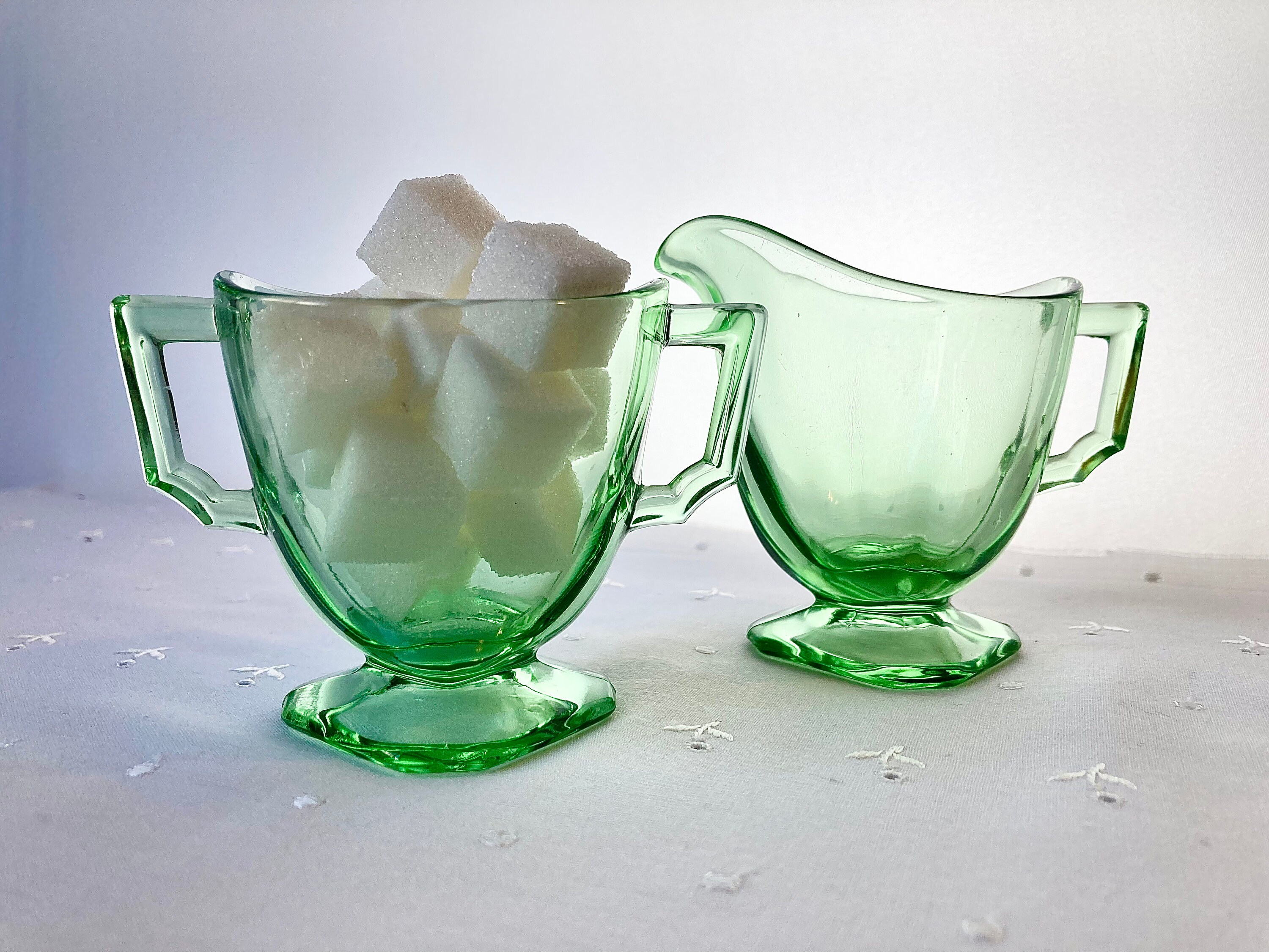 Art Deco Depression Glass Fostoria Mayfair Creamer & Sugar Set Etsy