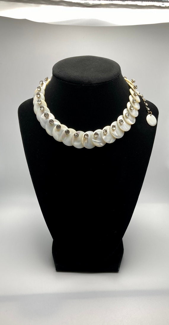 Vintage 1950s Mother of Pearl and Rhinestone Chok… - image 1