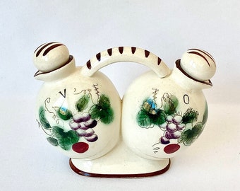 Vintage Ceramic Oil & Vinegar Cruet Set, Hand Painted Grape Motif