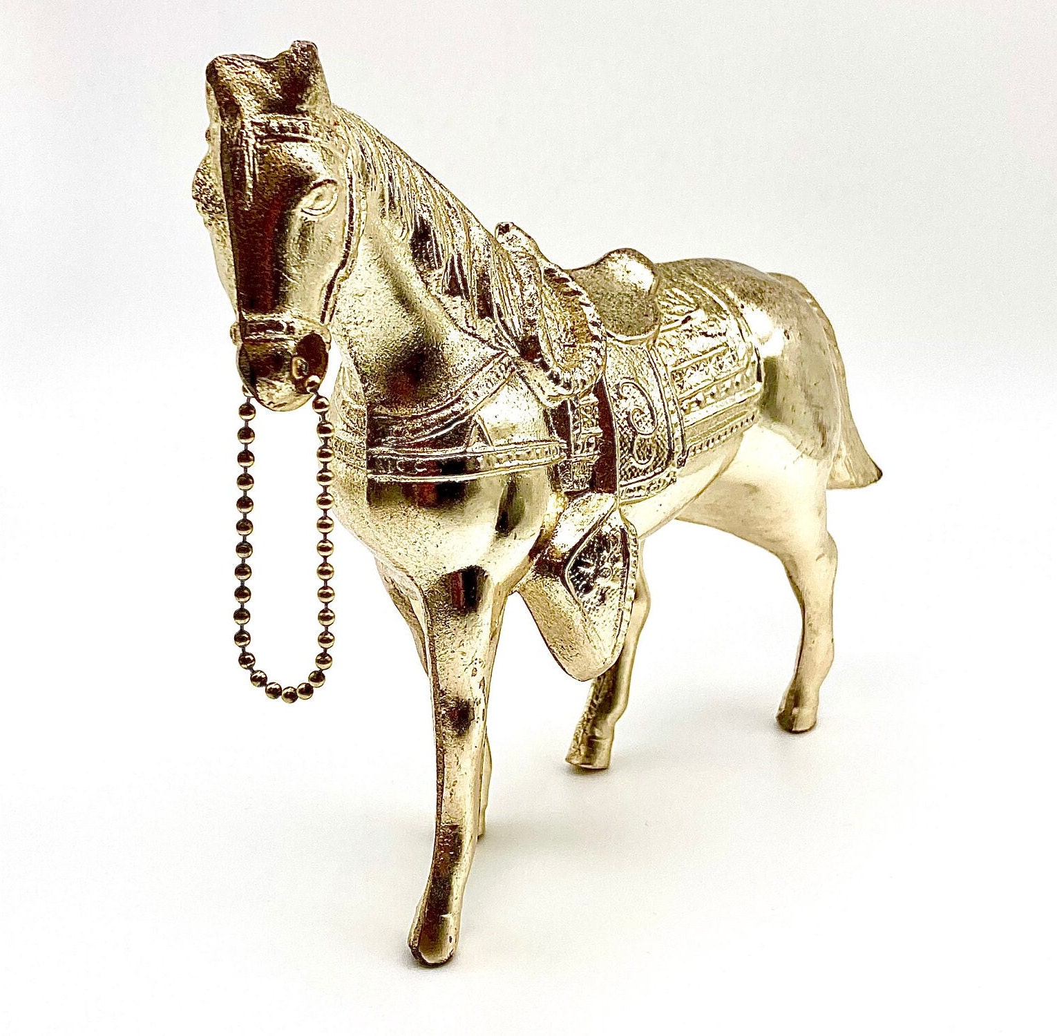 レア！50s〜アメリカアンティーク馬の金属製オブジェテキサス州USAヴィンテージ 1950s Vintage Gold Toned Metal Horse Carnival Prize: Cowboy Decor