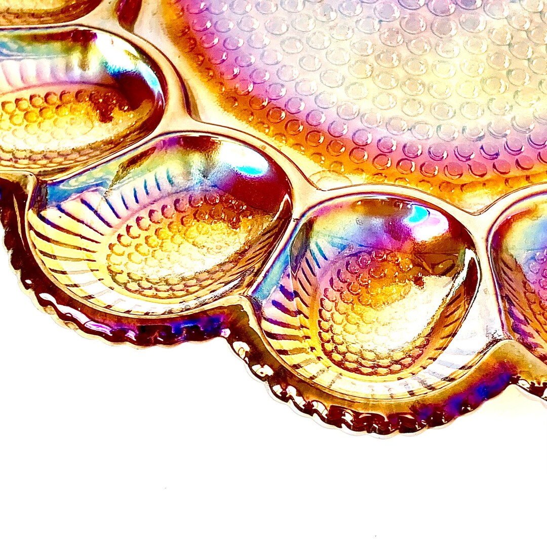 Vintage Carnival Glass Deviled Egg Platter Indiana Glass Etsy