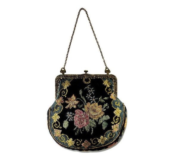 Vintage 1950's Micro Needlepoint Evening Bag Purs… - image 1