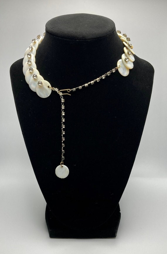 Vintage 1950s Mother of Pearl and Rhinestone Chok… - image 2