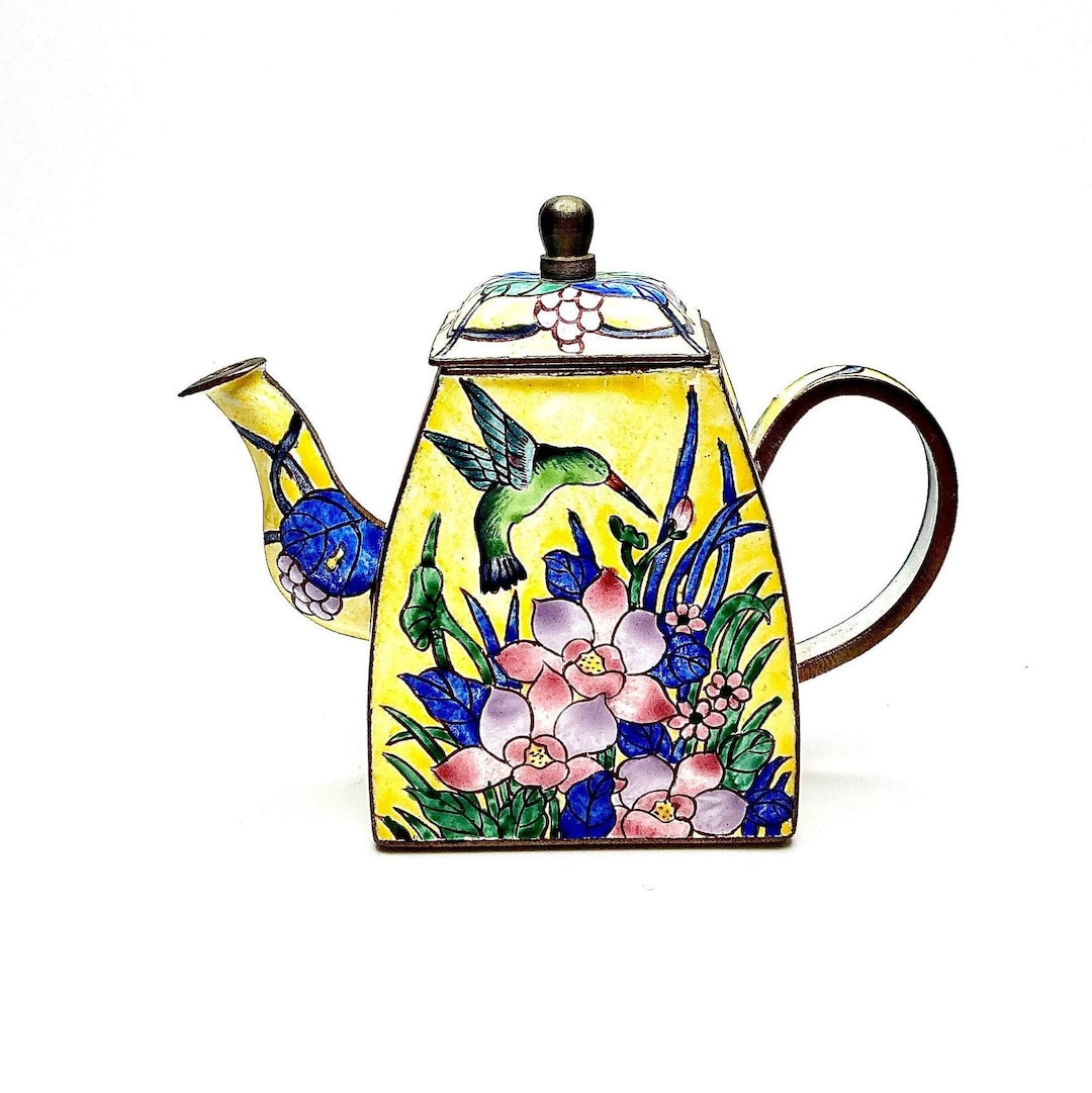 Kelvin Chen Miniature Enameled Teapot With Hummingbird Artist Etsy