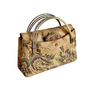 Vintage 1960s Gold Brocade Tapestry Handbag: Crown Lewis Cottage Style Purse