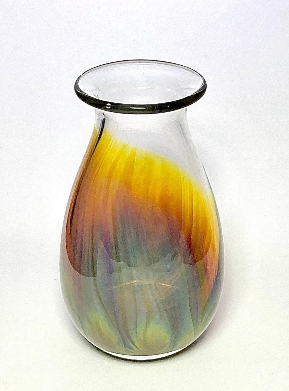 Vintage Buzz Williams Art Glass Vase: Iridescent Pulled Feather Design ...