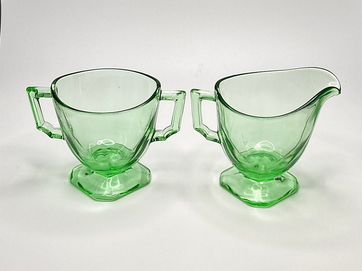 Art Deco Depression Glass Fostoria Mayfair Creamer & Sugar Set Etsy