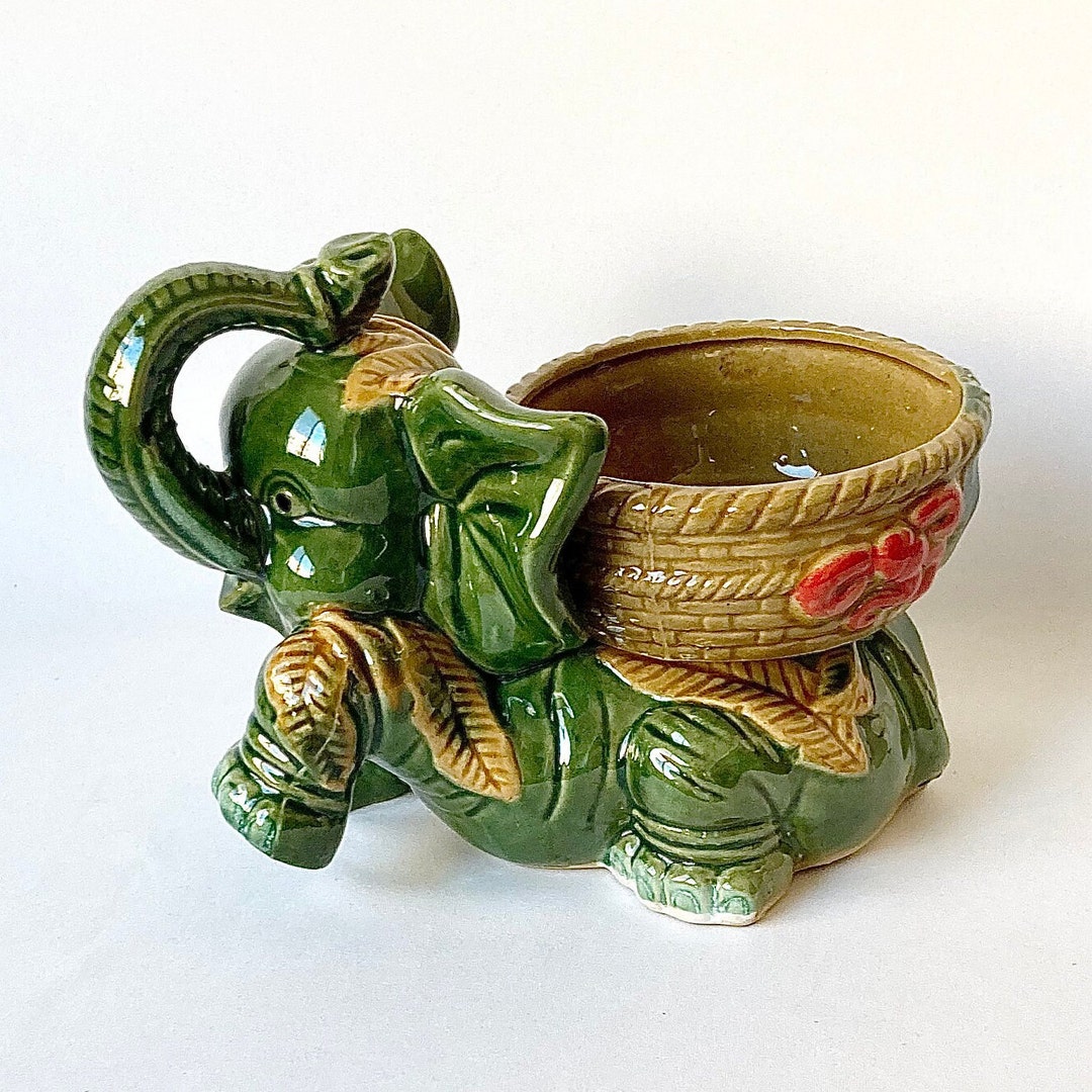 Vintage Majolica Style Large Elephant Planter, Bowl, Catchall Etsy