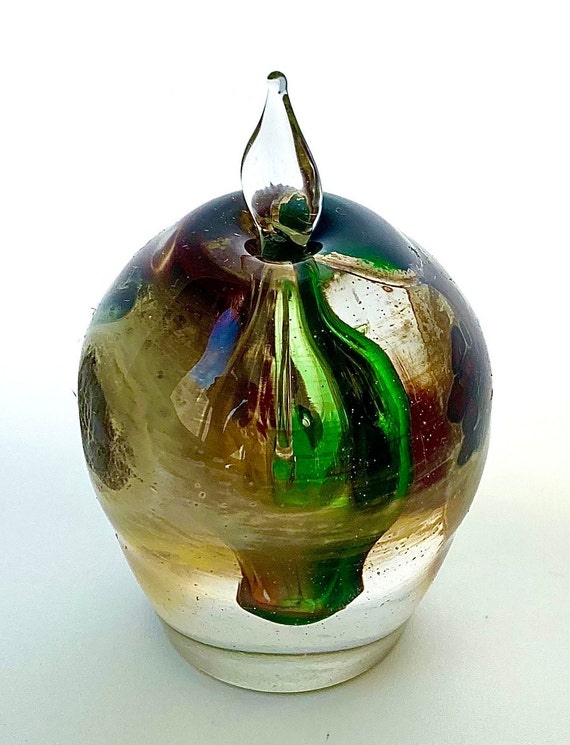 Vintage Bohemian Art Glass Green Chrysalis Perfum… - image 5