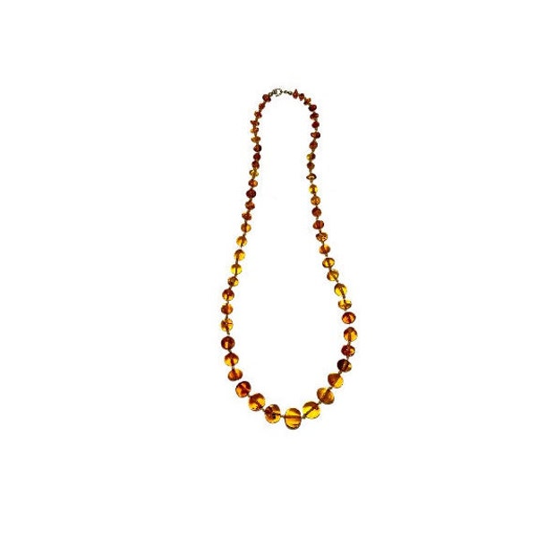 Vintage Confetti Lucite Amber Necklace Natural Honey Amber Graduated Roundish Beads with Inclusions 13"