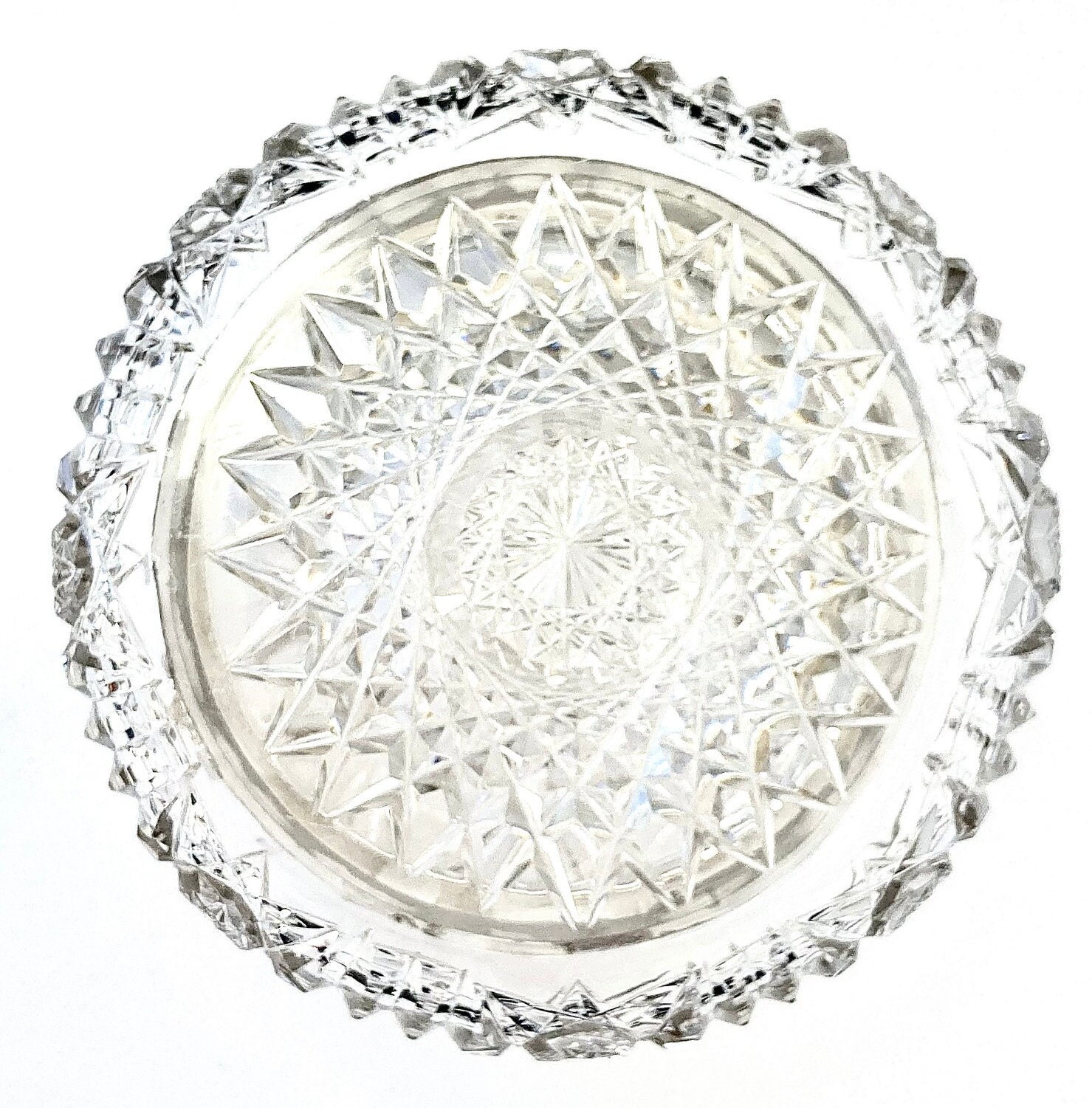 American Brilliant Cut Round Glass Casket / Jewelry Box / Dresser Jar