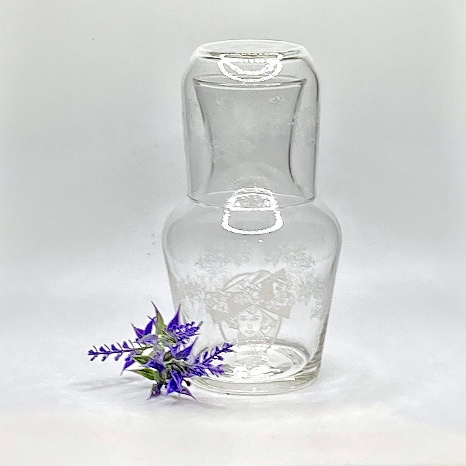 Vintage Nightstand Bedside Carafe With Acid Etched Portrait of Etsy