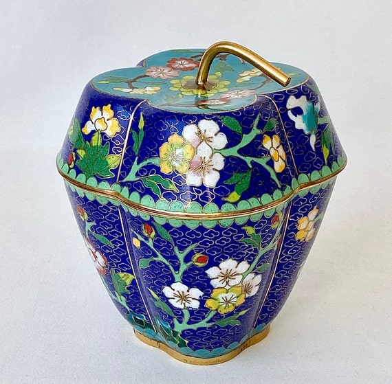 Vintage Cloisonné Apple Trinket Box, Asian Enamel… - image 4