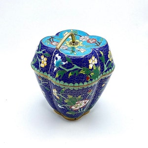 Vintage Cloisonné Apple Trinket Box, Asian Enamel Storage Box, Keepsake Box, Bohemian Jewelry Box, Keys, or Change