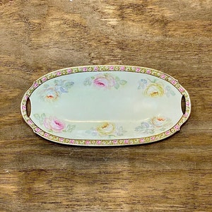 Art Nouveau Bavarian Oblong Handled Rose Gold Dish, Celery Dish