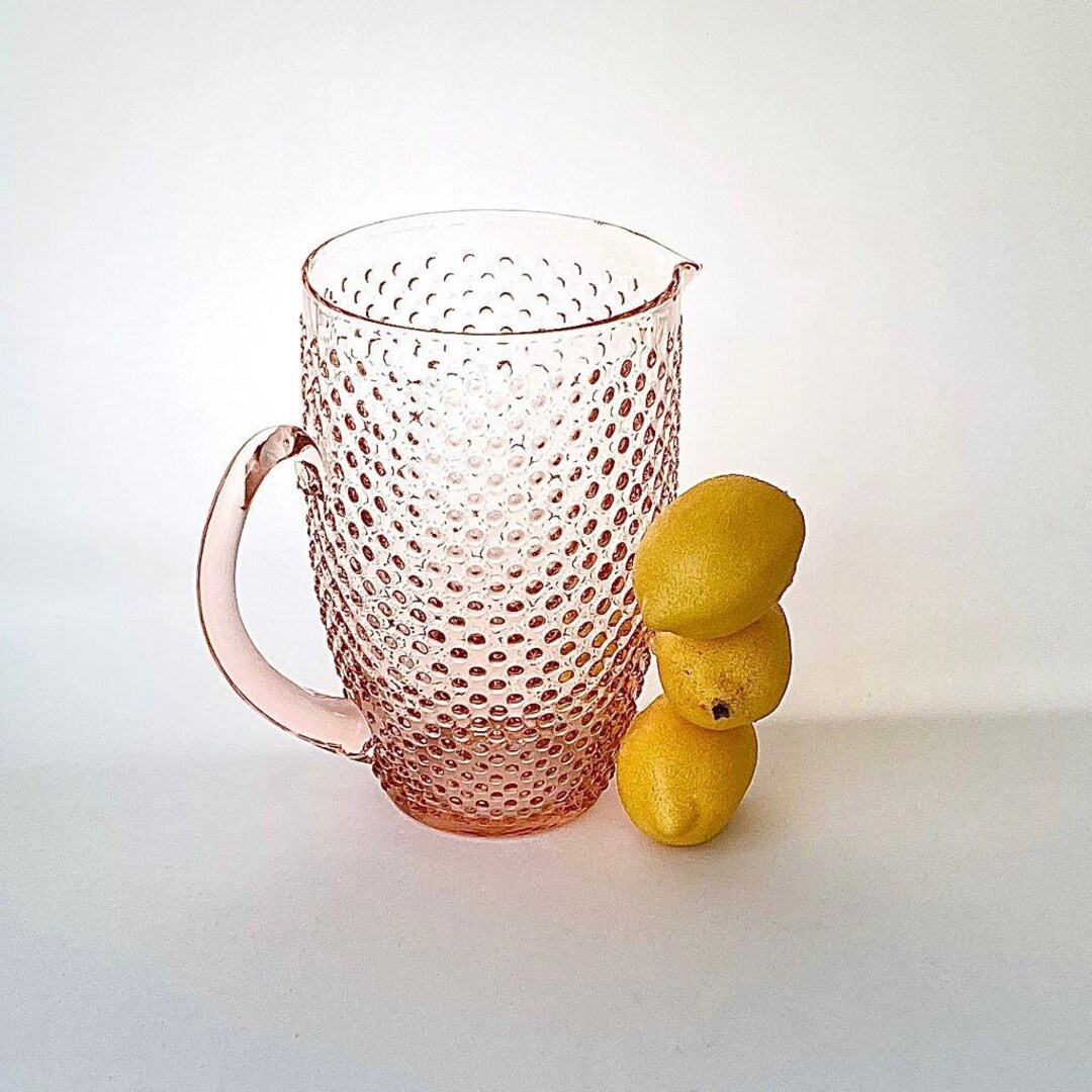 Vintage Pink Depression Glass Hobnail Large Pitcher Etsy