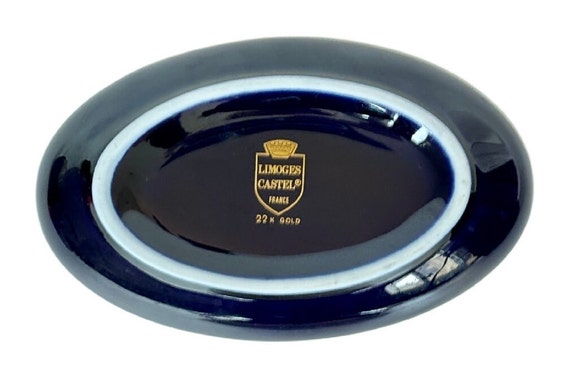 MINT Limoges Cobalt Blue & 22K Gold Oval Trinket … - image 8