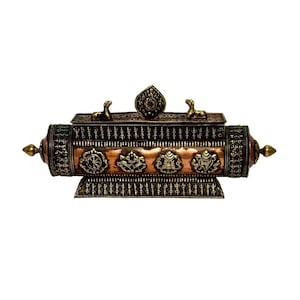 Vintage Tibetan Large Copper & Brass Ceremonial Incense Burner with Storage Drawer L 13&quot;