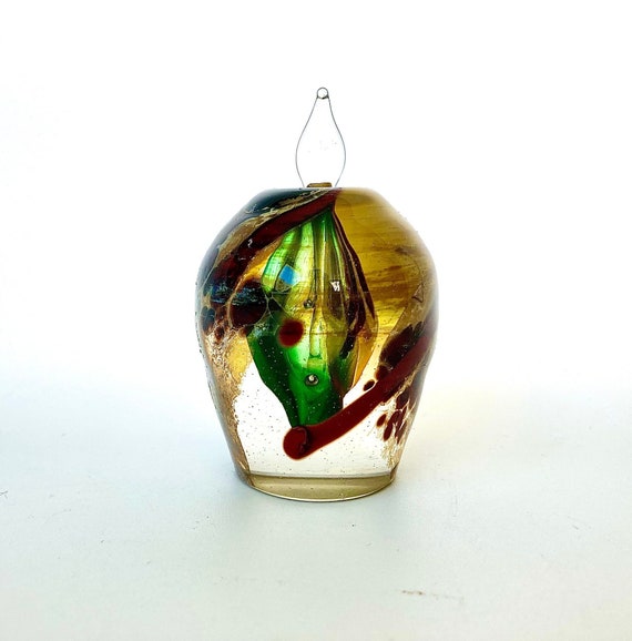 Vintage Bohemian Art Glass Green Chrysalis Perfum… - image 1