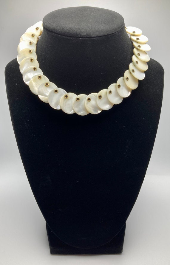 Vintage 1950s Mother of Pearl and Rhinestone Chok… - image 3