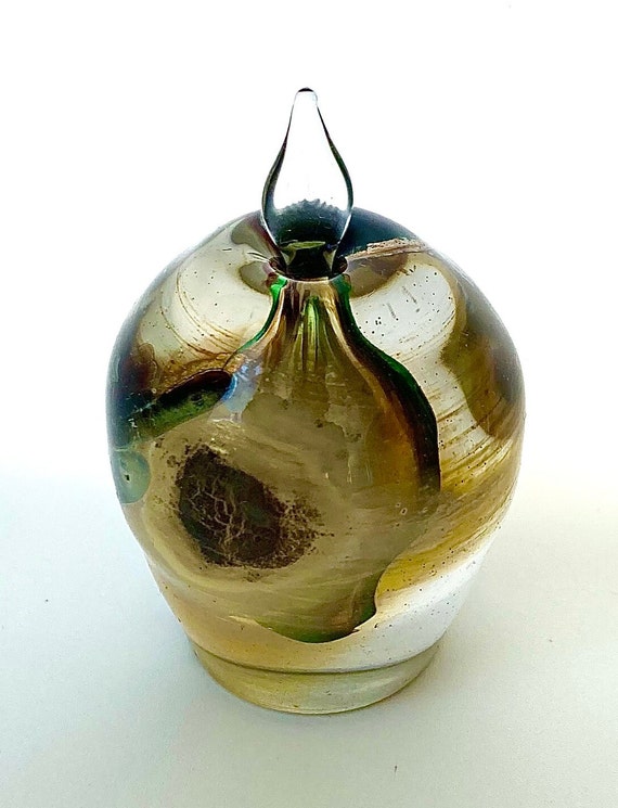 Vintage Bohemian Art Glass Green Chrysalis Perfum… - image 3