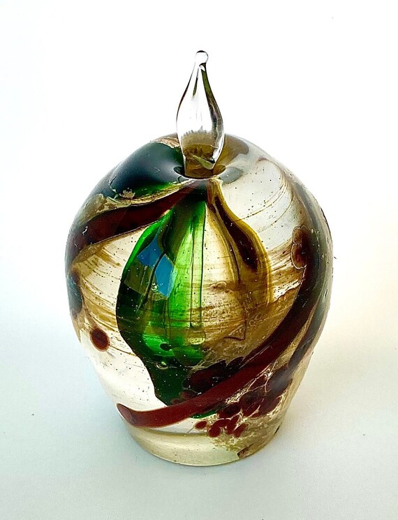 Vintage Bohemian Art Glass Green Chrysalis Perfum… - image 4