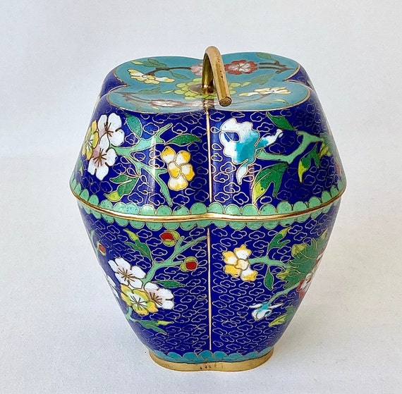 Vintage Cloisonné Apple Trinket Box, Asian Enamel… - image 5