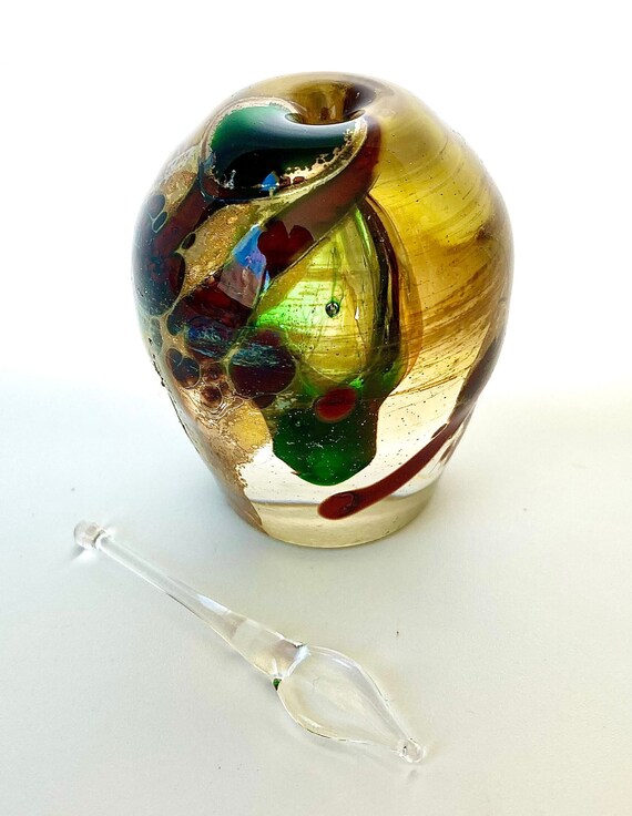 Vintage Bohemian Art Glass Green Chrysalis Perfum… - image 2