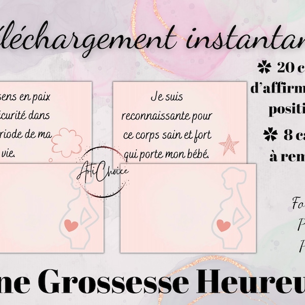 Cartes d'affirmations de grossesse À IMPRIMER, Printable Affirmation Cards, Estime De Soi, Grossesse Heureuse, Bien-être