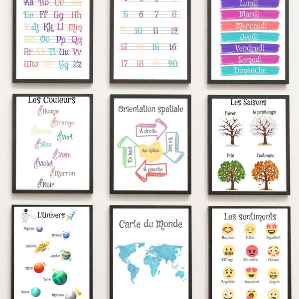 Ensemble de 14 Affiches Éducatives, Décor de Classe Montessori, Impression pour l'École à la Maison.Décor pour la Chambre d'Enfant.Art Mural