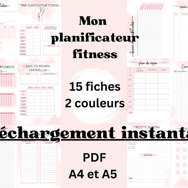 Mon Planificateur Fitness Imprimable, Fitness planner, Tracker, Téléchargement instantané, PDF, Santé, Perte De Poids, Bien Être