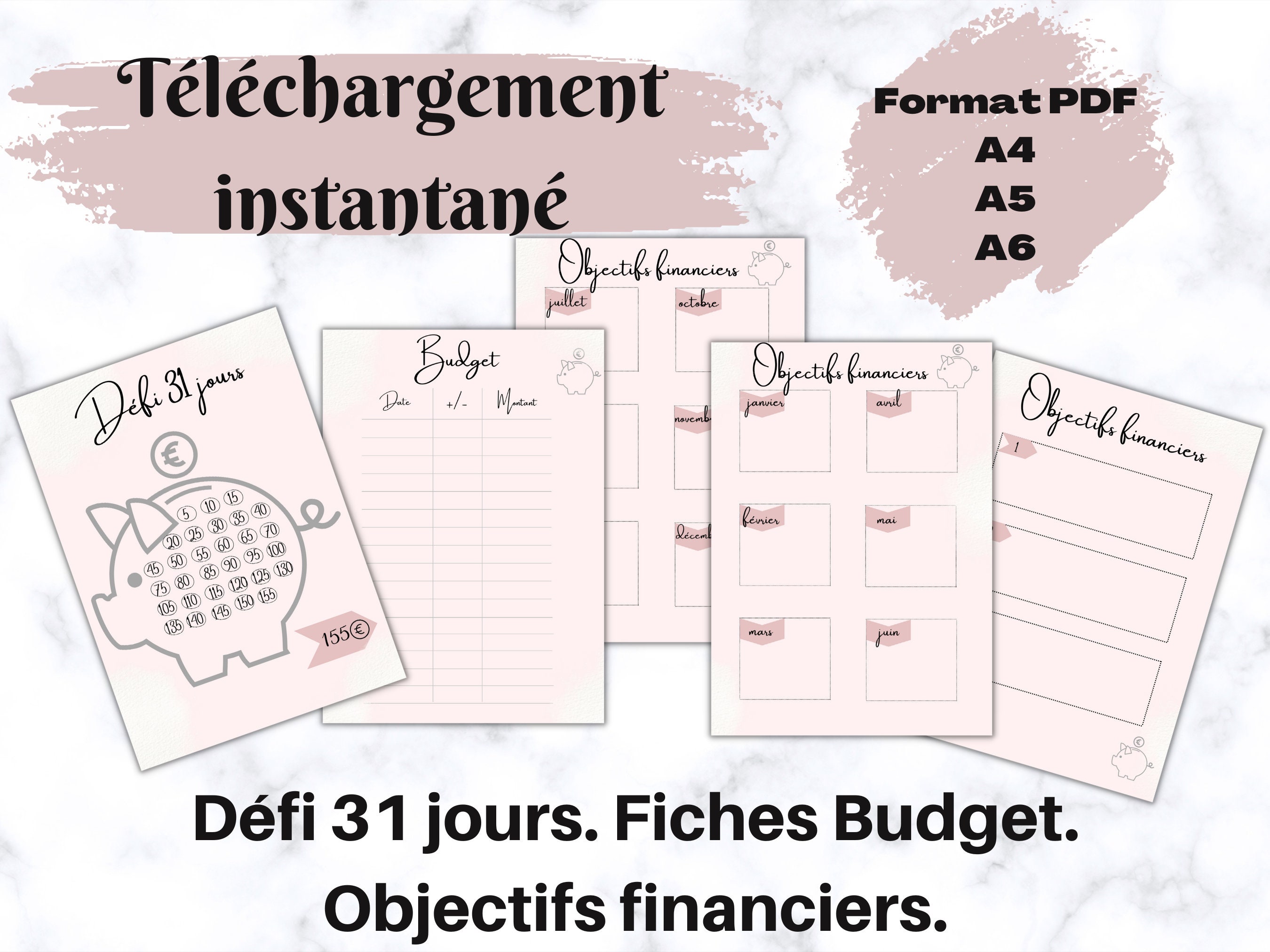 Budget Planner, Budget Challenge, Défi 31 Jours, Financial Goals, Objectifs  Financier, Fiches Budget, Lot Des Fiches Budget, A4,A5,A6 