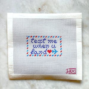 txt me when u land | Hand painted needlepoint canvas