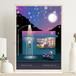 Impresión artística digital de Stray Kids Winter Falls, póster navideño de SKZ, juego de tamaños A4 y A5, decoración de habitación de Kpop, ilustración de anime
