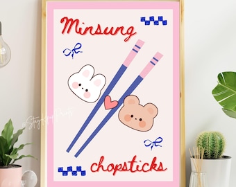 Stray Kids Minsung Kunstdruck Digitaler Download, SKZ Han Jisung und Lee Wissen Poster, Niedliches Kpop Raumdekor, A4 und A5 Größen Set, Stäbchen