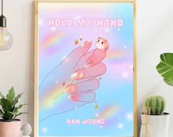 Stray Kids Han Jisung Hold My Hand Art Print Digital Download, SKZ Hop Poster, A4 and A5 Sizes Set, Cute Kpop Wall Decor in Rainbow