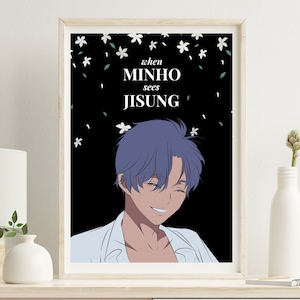 Stray Kids Lee Know Art Descarga digital, SKZ Minsung Poster Anime Kpop, Cuando Minho ve a Jisung, A4 y A5 Size Set, Manga Floral Wall Art