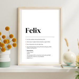 Stray Kids Felix Art, Lee Felix Definition, SKZ Felix Poster, download digital, conjunto de tamanhos A4 e A5, Stray Kids para impressão, Yongbok, SKZ Quote
