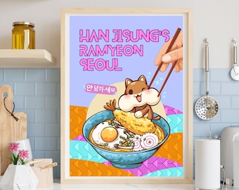 Stray Kids Han Jisung Art Print, Digital Download, SKZ Han Quokka Poster, Han Jisung&#39;s Ramyeon Seoul, A4 and A5 Sizes Set, Kpop