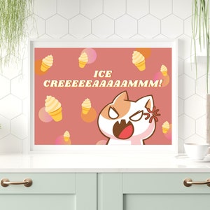 Impresión artística con cita de Lee Know ICE CREAM de Stray Kids, póster de SKZ con descarga digital, juego de tamaños A4 y A5, meme de Kpop Lee Know Angry Cat
