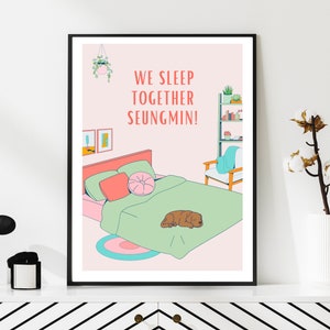 Impresión artística digital de Stray Kids Bang Chan We Sleep Together Seungmin, póster de meme de SKZ, juego de tamaños A4 y A5, ilustración de Kpop